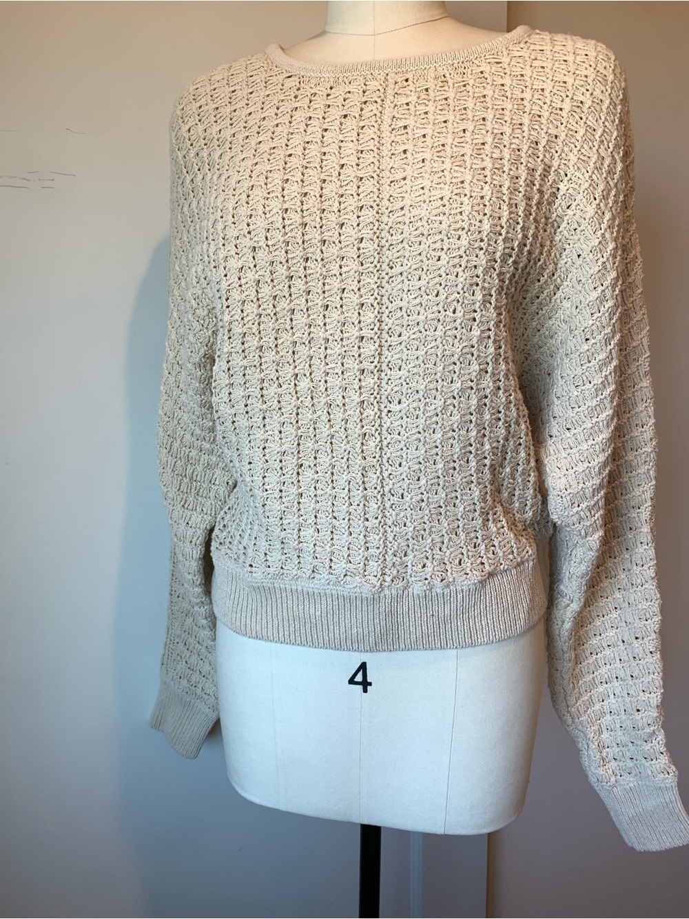 Elie Tahari Cream Open-Weave Crewneck Sweater